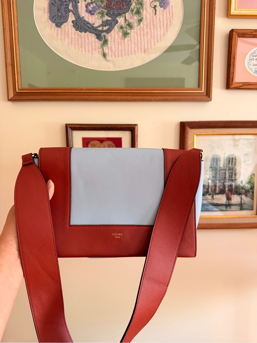 Celine Frame Bag in Rust & Light Blue
